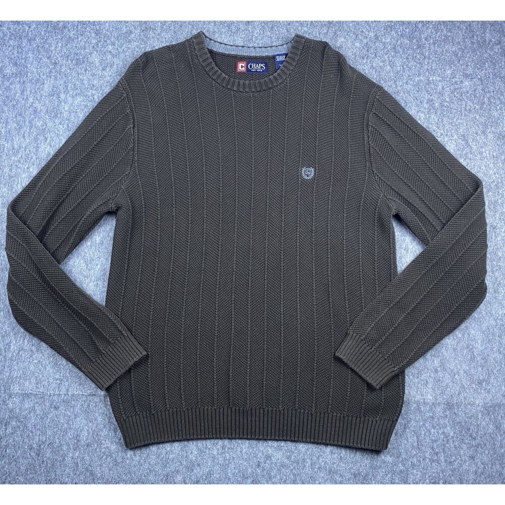 Vtg Chaps Ralph Lauren Men's Knit Sweater 100% Cotton Brown Textured Size Large